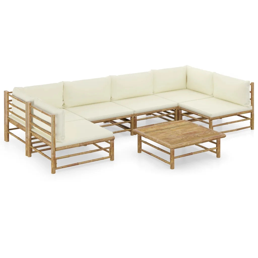 Set Divani da Giardino 7 pz con Cuscini Bianco Crema in BambÃ¹ cod mxl 48104