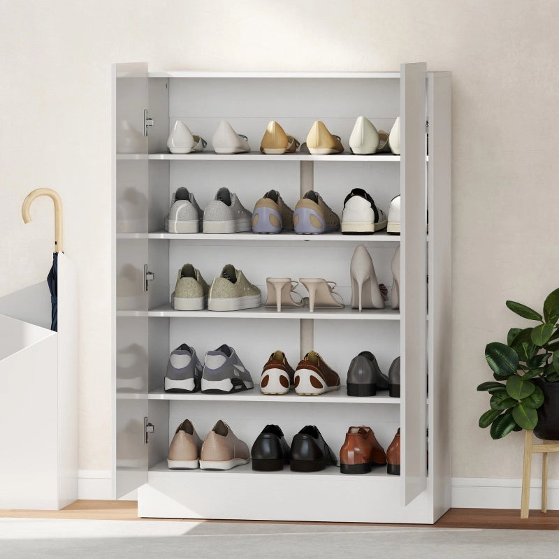 Scarpiera moderna 5 livelli in legno bianco con ripiani regolabili e chiusura soft-close