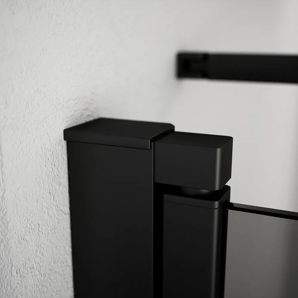 Box doccia 90x90cm con apertura saloon e parete fissa, profili nero opaco e vetro da 6mm fumè h195 | Elba