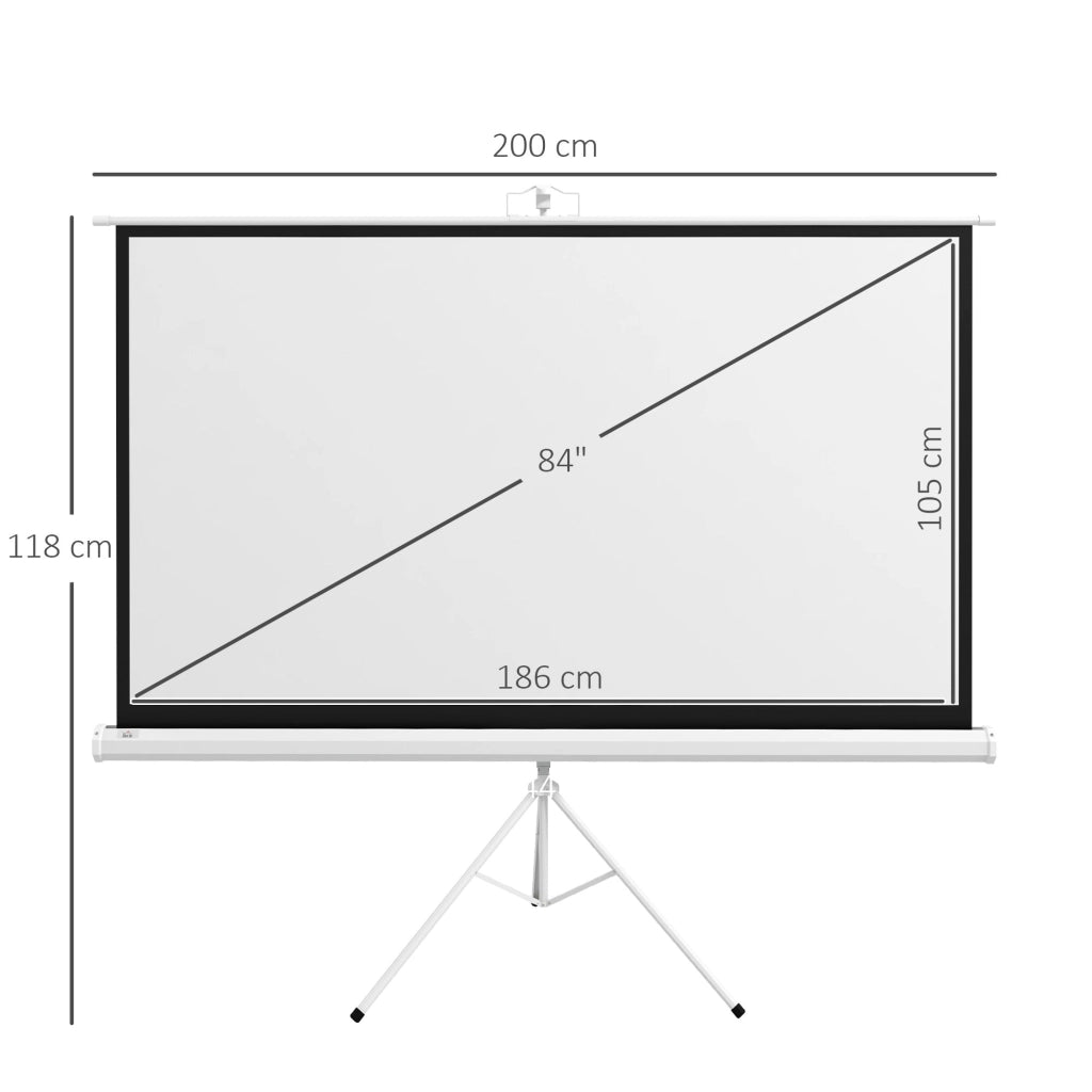 Telo Proiettore 84” 16:9 con Treppiede 200x8x118 cm in Plastica e Metallo Bianco