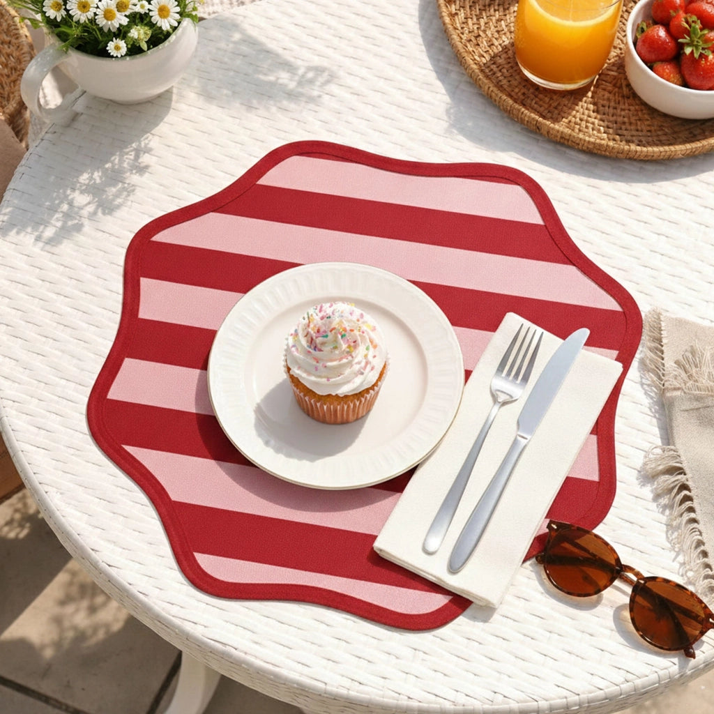 Hart, Tovaglietta Americana set da 6, Bordo Ondulato, Fantasia a Righe Made in Italy, 40x40 cm Rosso