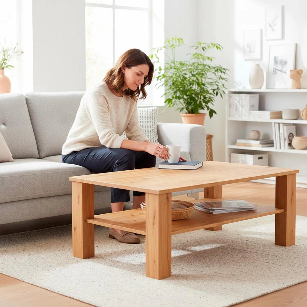 Tavolino Da Caffè Tavolo Basso Con Ripiano Inferiore E Vano A Giorno Design Minimal Stile Nordico Per Salotto Soggiorno Zona Living Struttura Resistente Rovere Naturale
