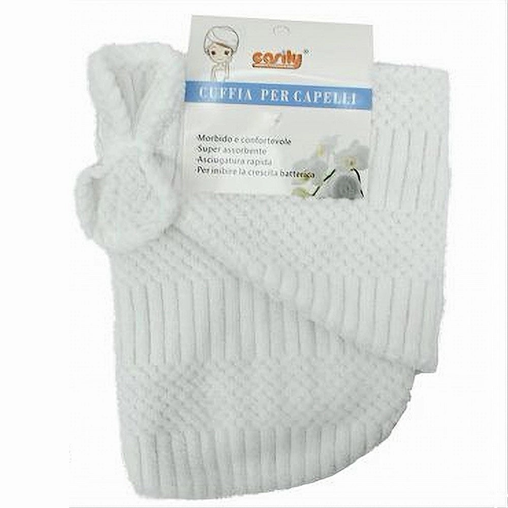 Trade Shop - Cuffia Asciugamano Shampoo Bagno Doccia Asciuga Capelli Fiocchetto Bianco 79630 -