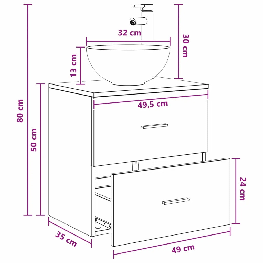 Mobiletto con Lavabo a Parete Rovere Sonoma 49,5 x 35 x 63 cm 890256
