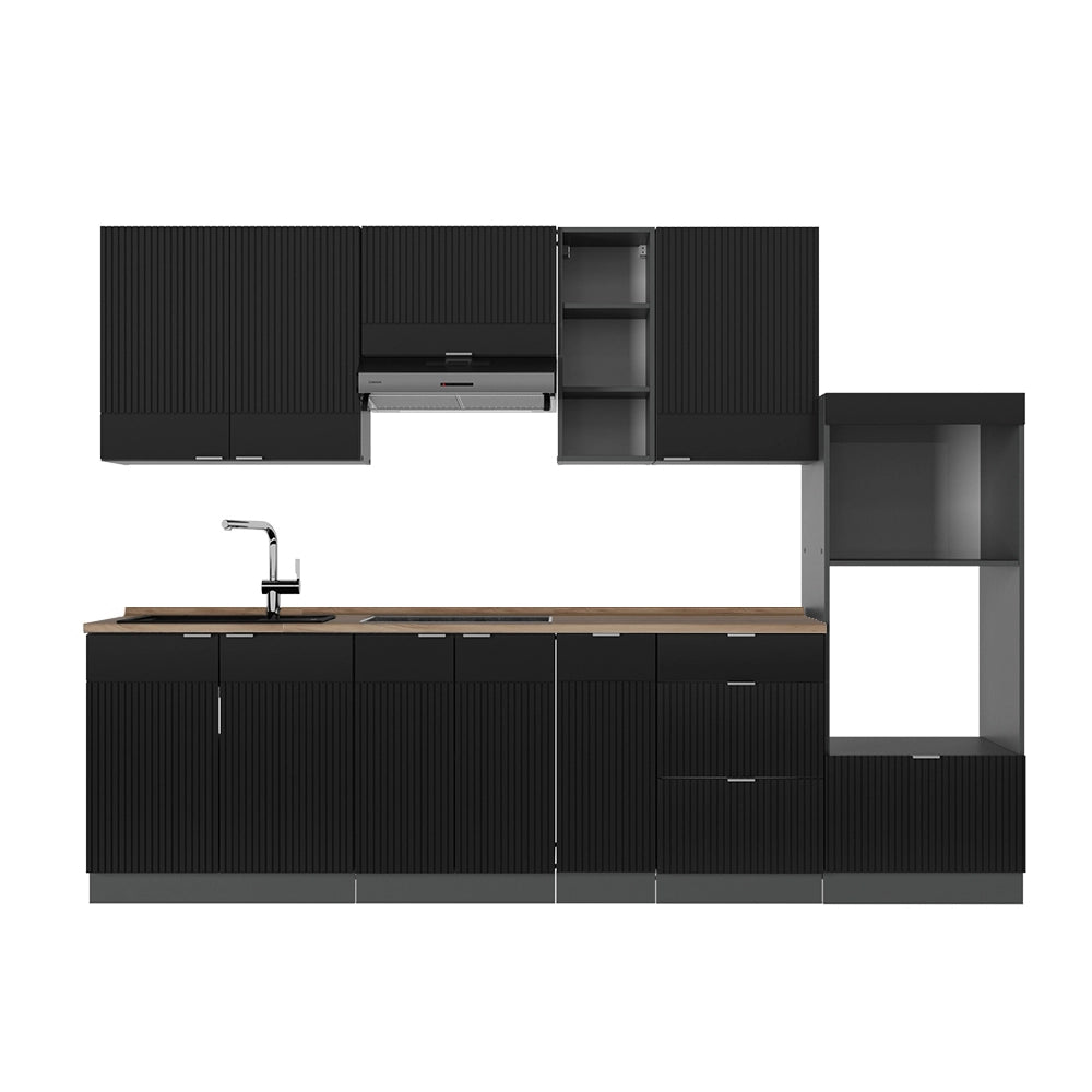 Cucina componibile Fame-Line Nero rigato/Antracite 280 cm, PL Rovere Vicco