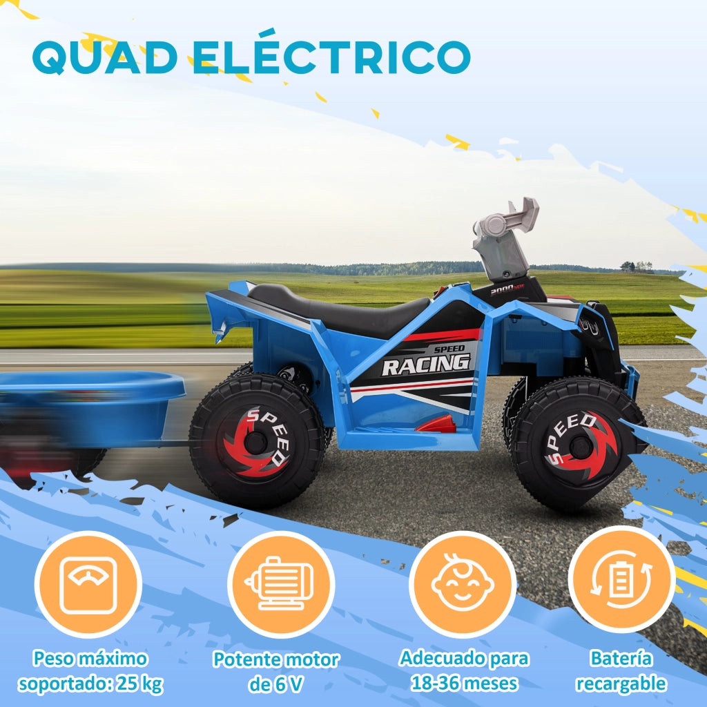 Quad Elettrico per Bambini con Rimorchio ¨C zephmum ¨C 6V 18-36 Mesi Blu