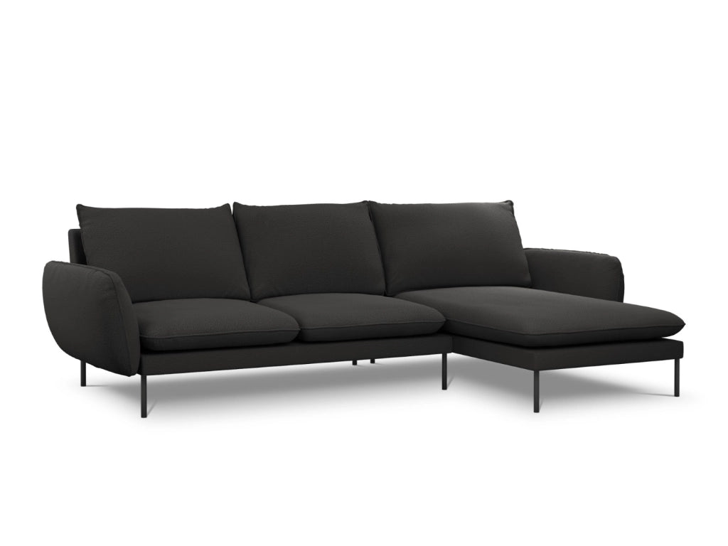 Cosmopolitan Design - Divano angolare destro "Vienna" 5 posti in bouclé nero 