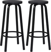 2X Sgabelli da Bar con Poggiapiedi Seduta Tonda Alta Sedia per Cucina Ristorante in Acciaio e Legno Nero BH237sz-2