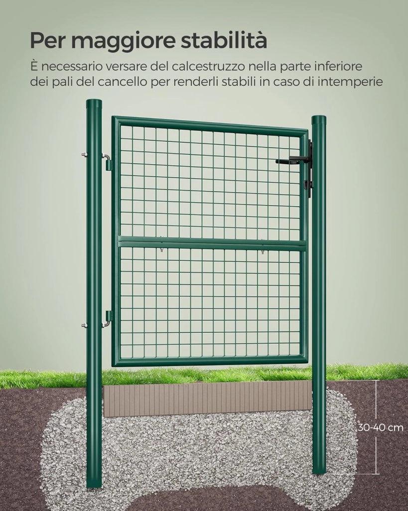 SONGMICS Cancello da Giardino, Cancelletto da Giardino, Acciaio Zincato con Serratura, Porta di 106 x 100 cm (L x H), Tubo Tondo, Cancello per Recinzione, Verde GGD150G01