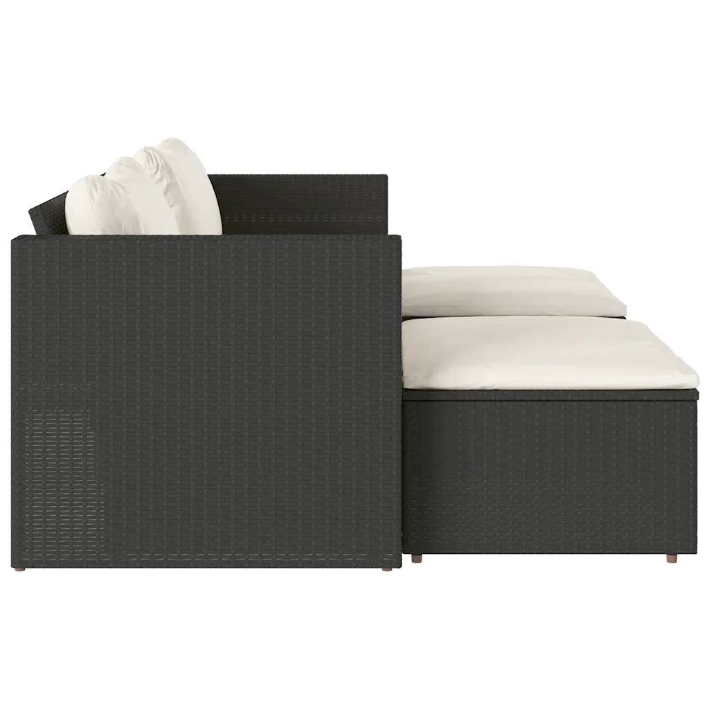 Set Divani da Giardino 5 pz | Set Salotto da Giardino con Cuscini Nero Polyrattan Acacia