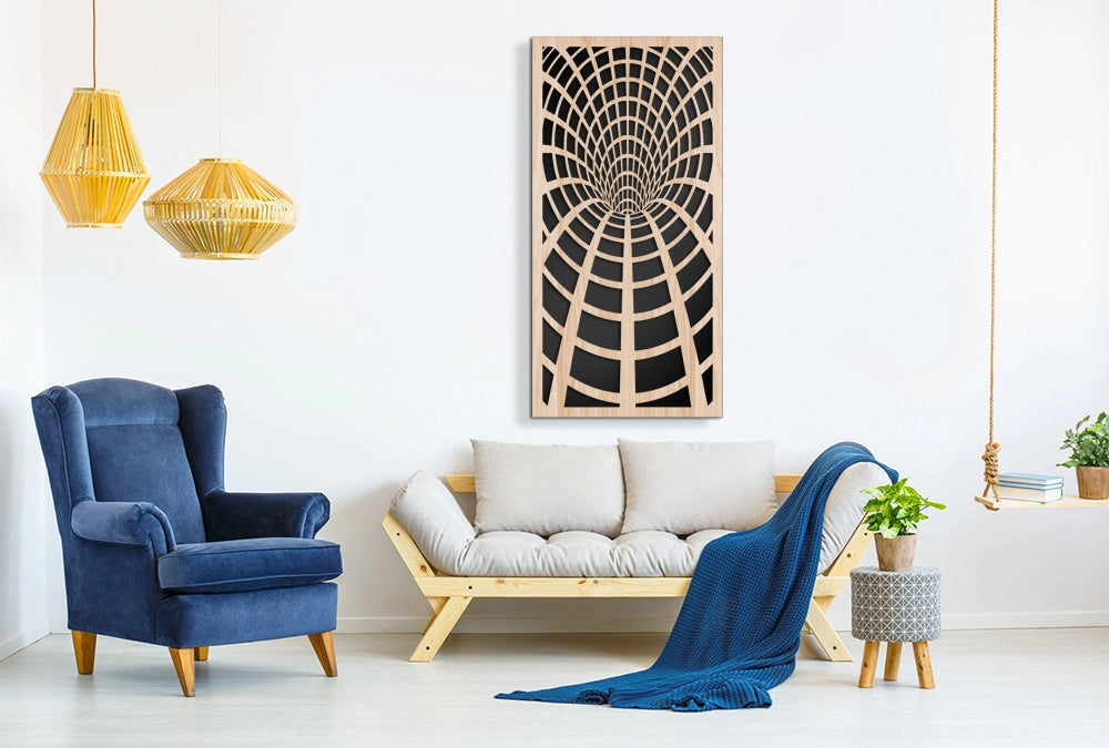 BLACK HOLE - Quadro arredo LASERCUT composito Legno e PVC Misura: 70x140 cm