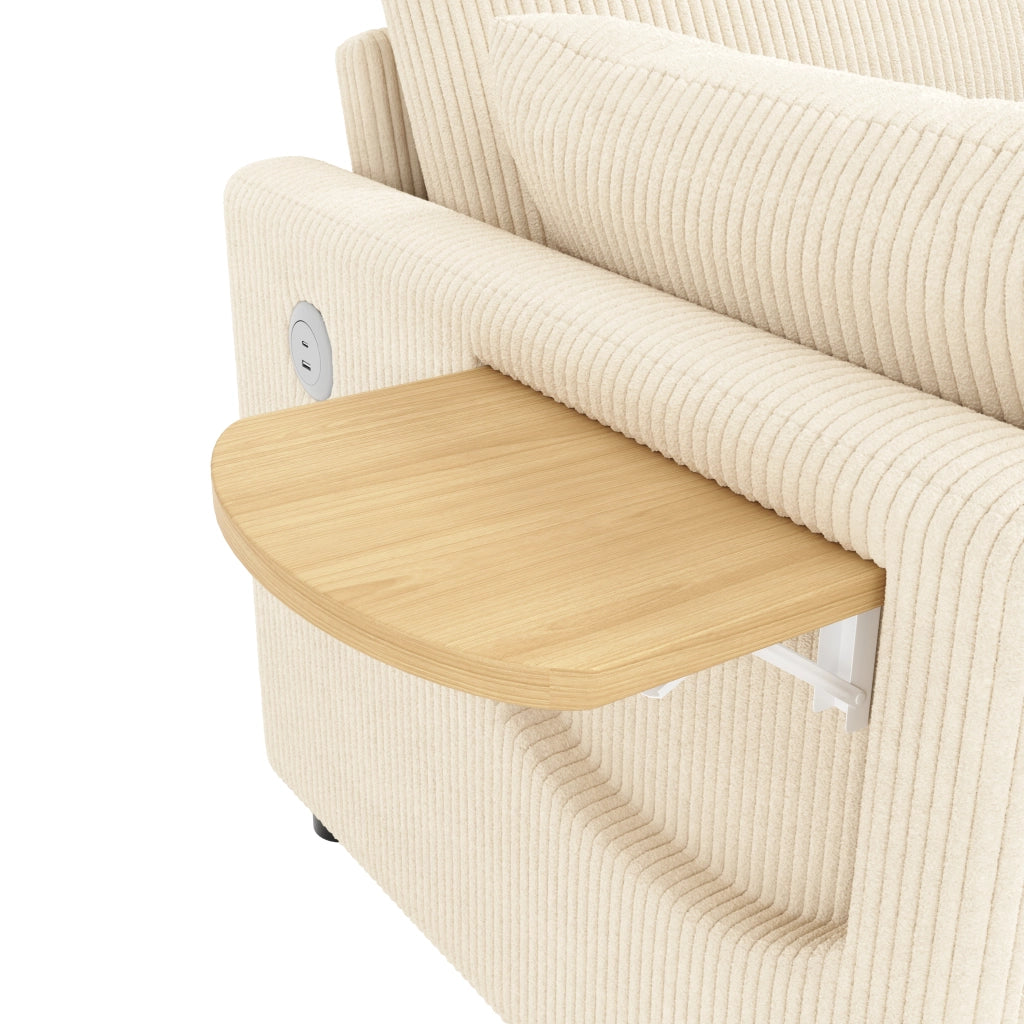 Divano letto 2 posti estraibile con USB; tavolino pieghevole e cuscini; beige