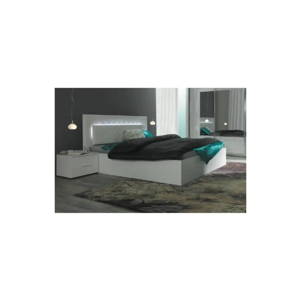 Set camera da letto PANAREA letto 180x200 cm + LED + comodini + rete, design per adulti