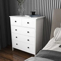 Cassettiera con 5 Cassetti in Legno Salvaspazio e Antiribaltamento, 74x40x91cm, Bianco