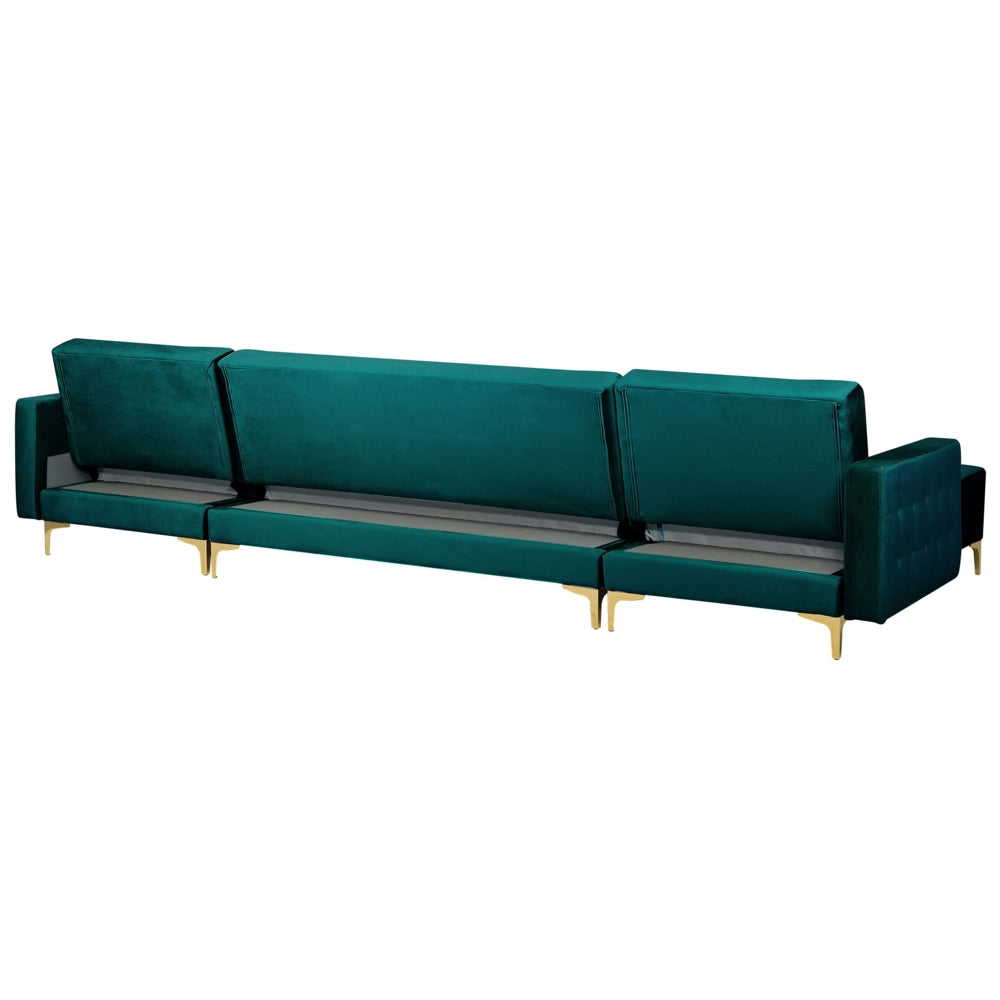 Divano letto ad angolo in tessuto trapuntato in velluto verde acqua moderno a forma di U componibile a 5 posti con chaise longue ottomane