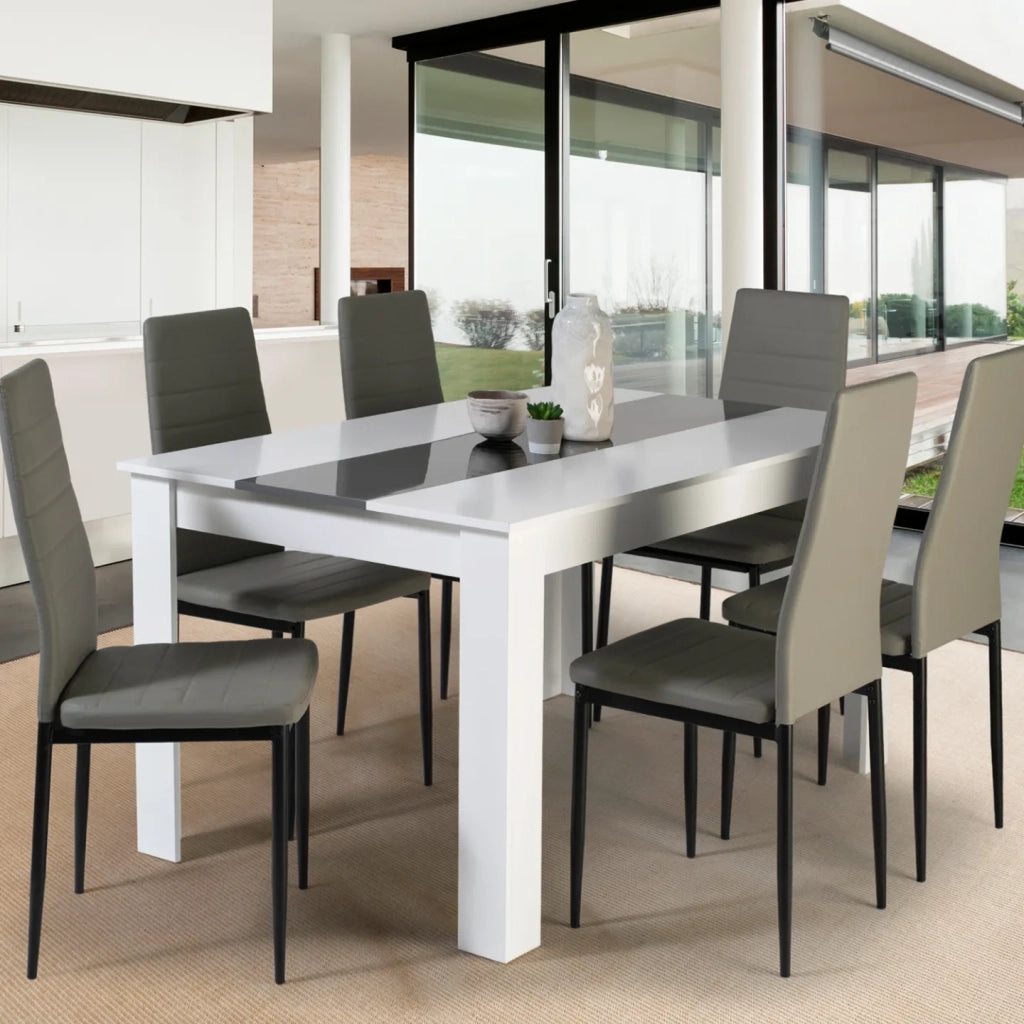 IDMarket - Tavolo da pranzo GEORGIA 140 cm bianco e grigio e set di 6 sedie ROMANE grigio
