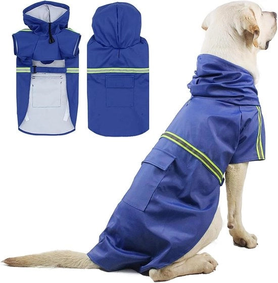 Giubbotto impermeabile per cani, giubbotto impermeabile per cani con cappuccio, impermeabile, resistente al vento e idrorepellente, giubbotto per cani con strisce riflettenti, occhielli di cintura per la sicurezza, lavabile in macchina, 3XL