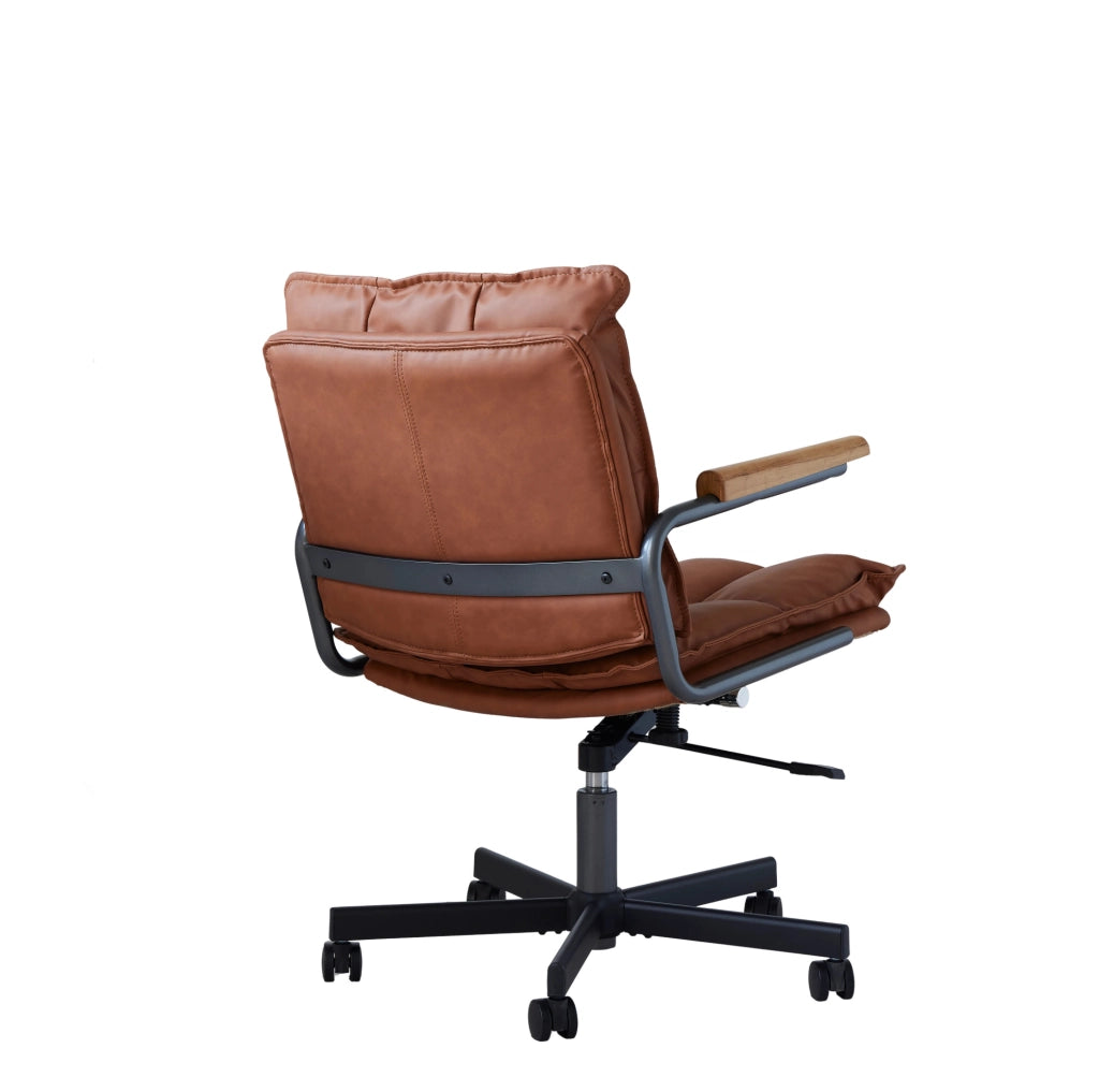 Sedia da ufficio ergonomica in similpelle marrone con braccioli e ruote