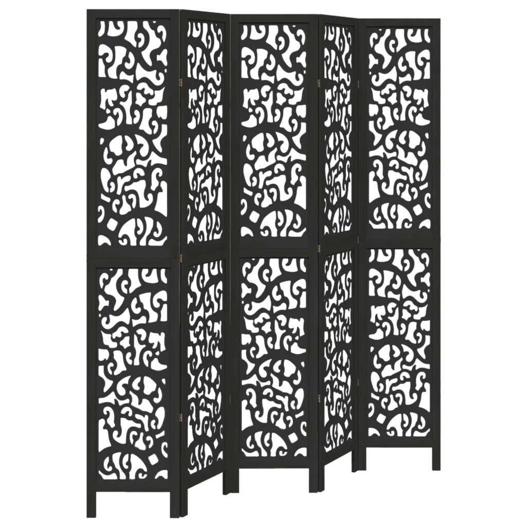 Divisorio Ambienti | Divider per stanze | Paravento 5 Pannelli Nero Legno Massello di Paulownia