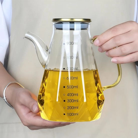 Olio di oliva vetroso - Olio di oliva vetroso per la cucina, olio di oliva da cucina con apertura ampia, coperchio e manico (900 ml)