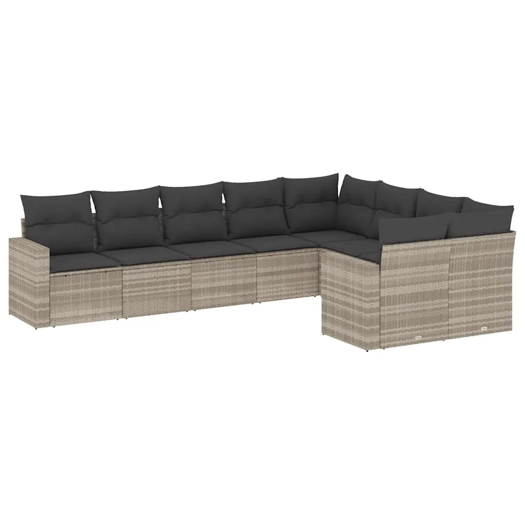 Set Divano da Giardino 9pz con Cuscini Grigio Chiaro Polyrattan 3219432