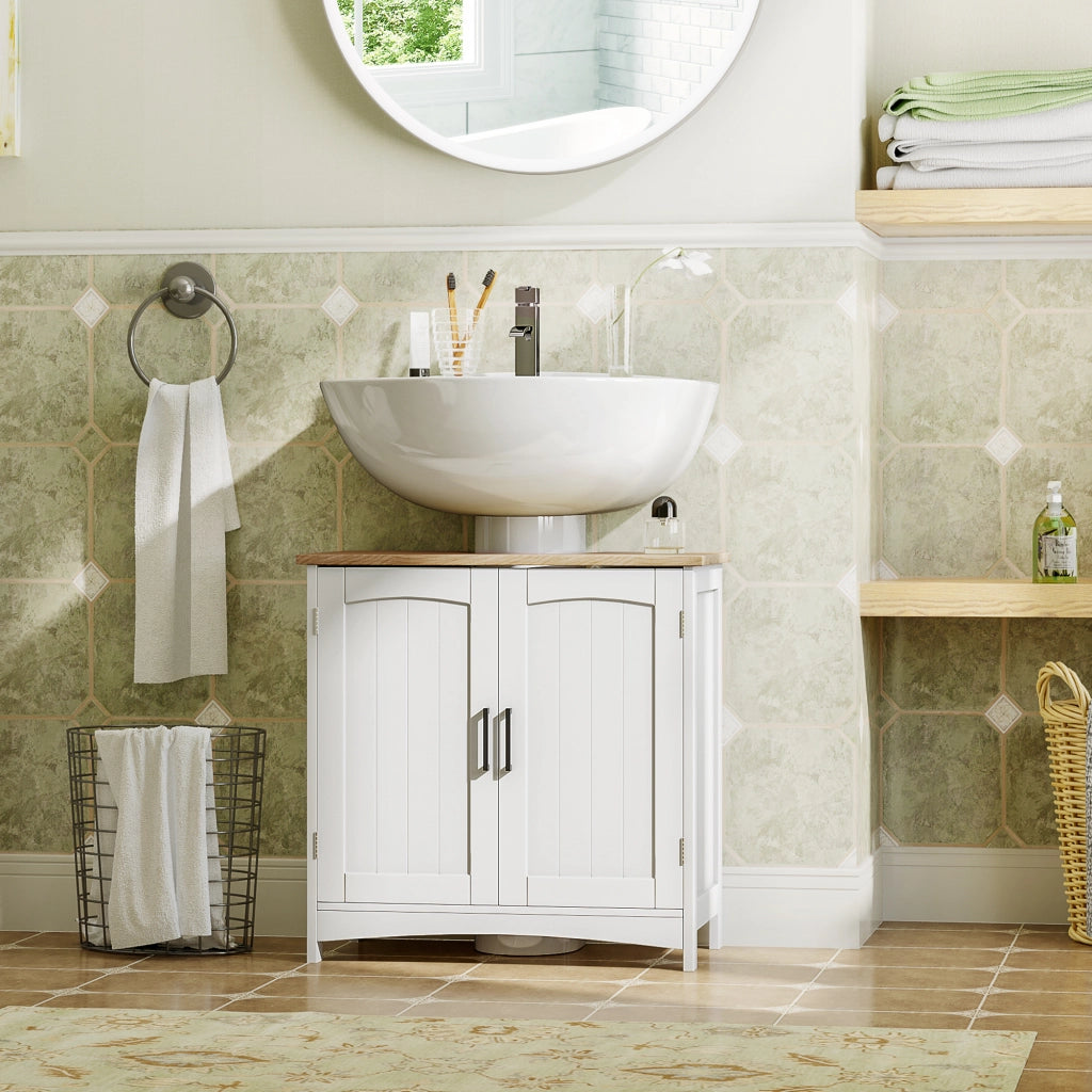 Mobile Sottolavabo Bagno con Ante e Ripiano Regolabile ¨C Minimal ¨C Legno e Bianco 60x33x60