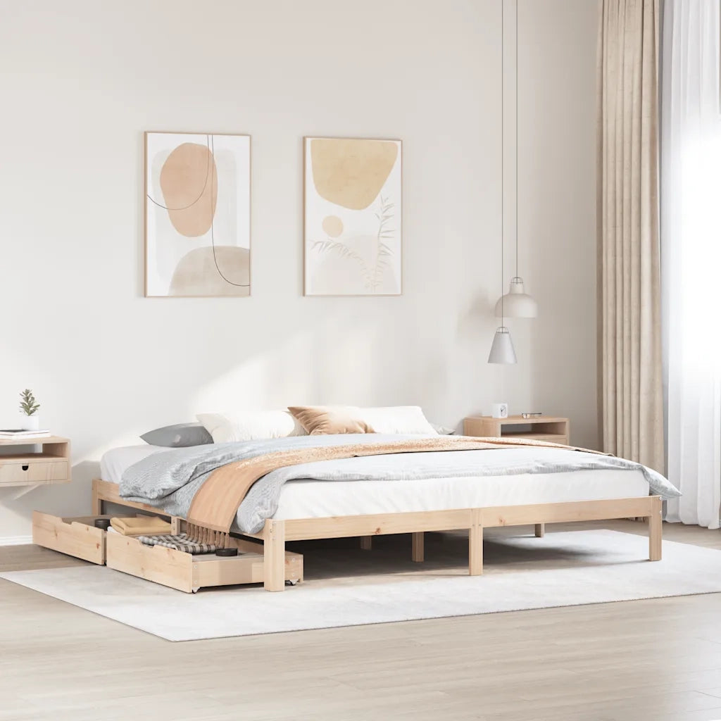 Letto matrimoniale | Letto per adulti | Giroletto con Cassetti 180x200 cm in Legno Massello di Pino