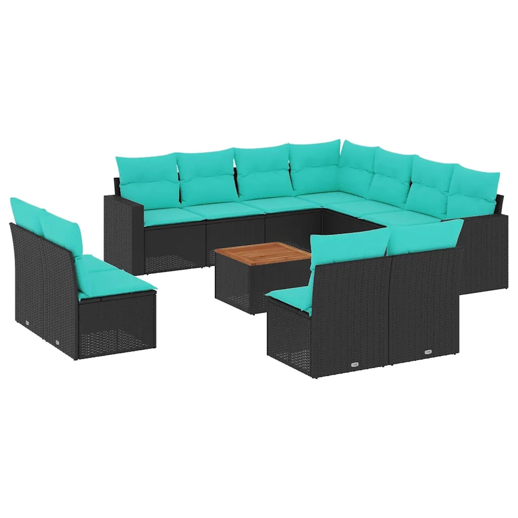 Set Divani da Giardino 12pz con Cuscini Nero in Polyrattan 3256512