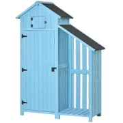 Capanno da Giardino con Ripiano per la Legna da Ardere, Capanno da Giardino con 3 Ripiani, Tetto in Asfalto, Legno di Cedro, 130 x 54.5 x 180 cm, Azzurro Cielo