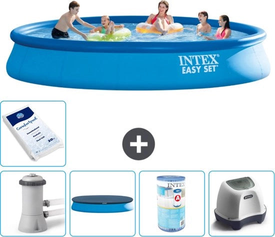 Piscina Rond Opblaibile Easy Set - 457 x 84 cm - Blu - Inclusa Pomp Copertura - Filtro - Sistema Acquasale - Sale per Piscina