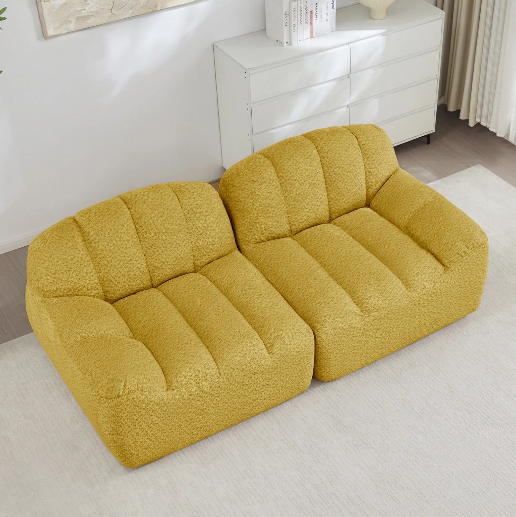 Divano modulare 2 posti senza struttura, design a conchiglia, cuscini profondi, colore giallo