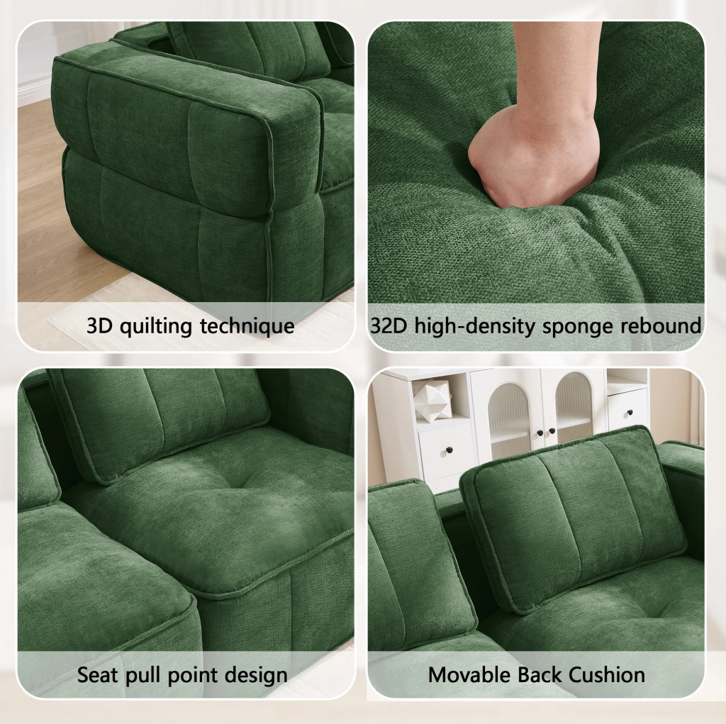 Divano modulare 198x162x67 cm in poliestere verde con seduta profonda e base antiscivolo