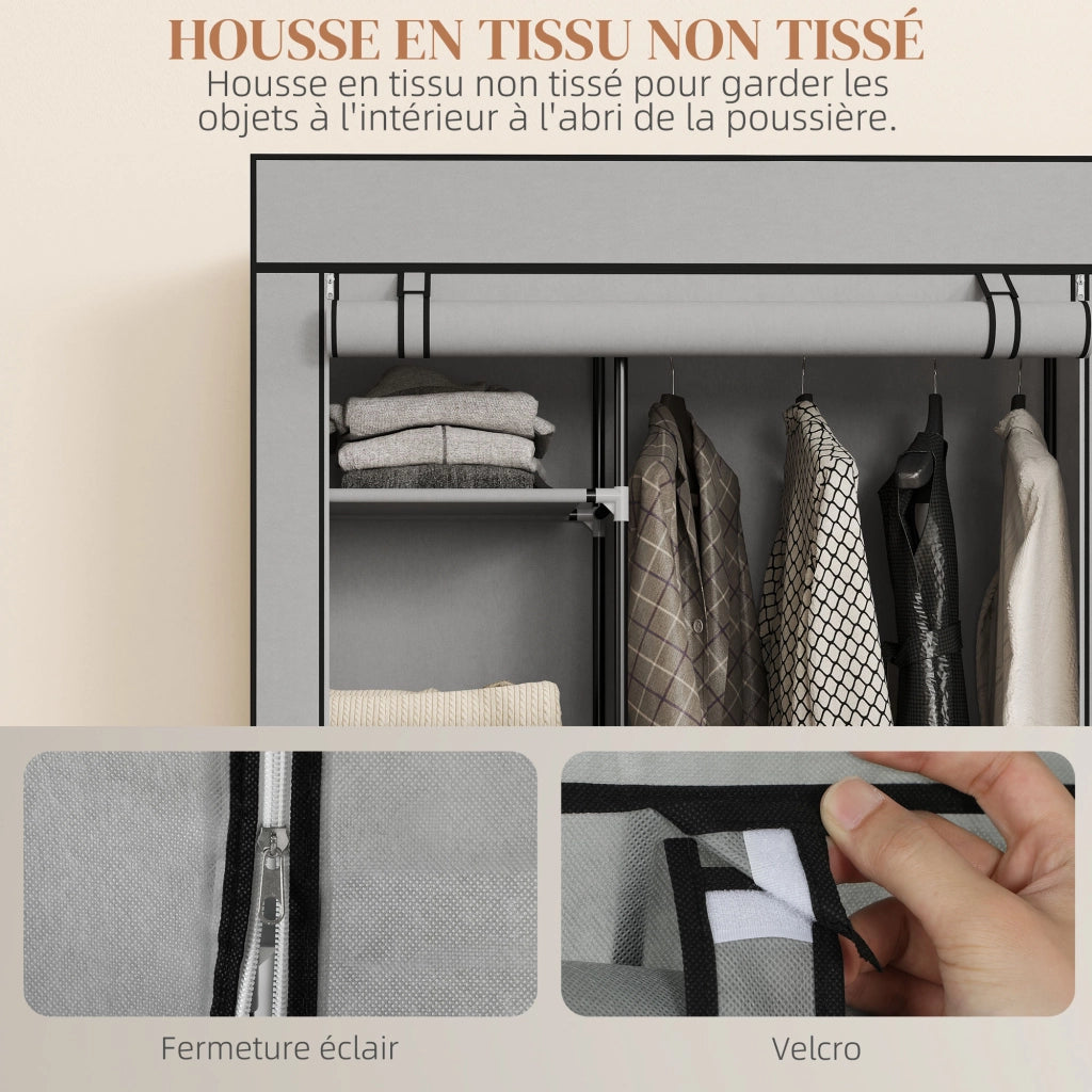 Armadio scorrevole in tessuto con appendiabiti e ripiani ¨C Zephmum ¨C 103x43x162,5cm grigio