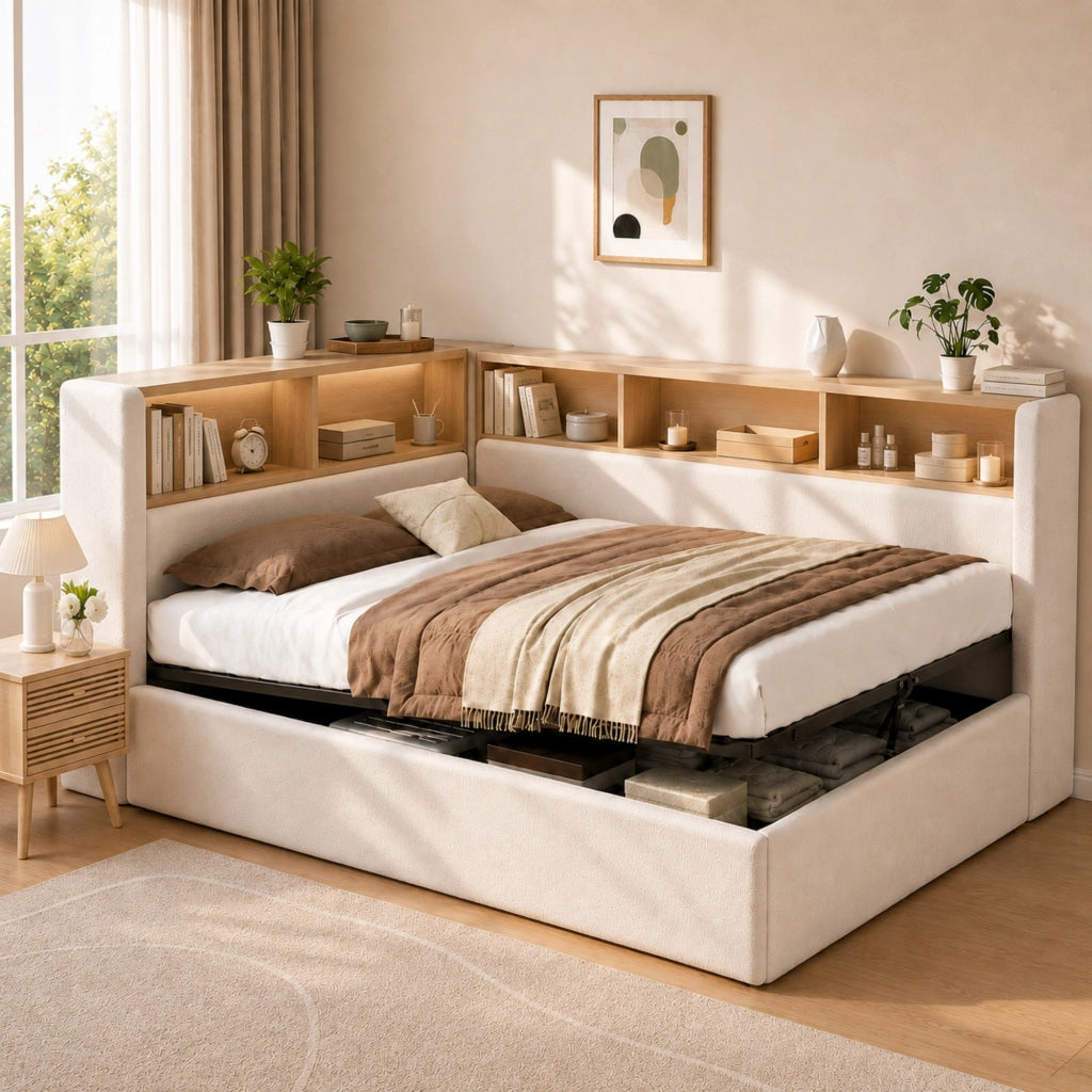 letto imbottito velluto beige 160 x 214;5 cm