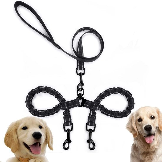 Doppia cintura per cani, cintura riflettente per 2 cani, allenamento e esercizio, 360° senza nodo