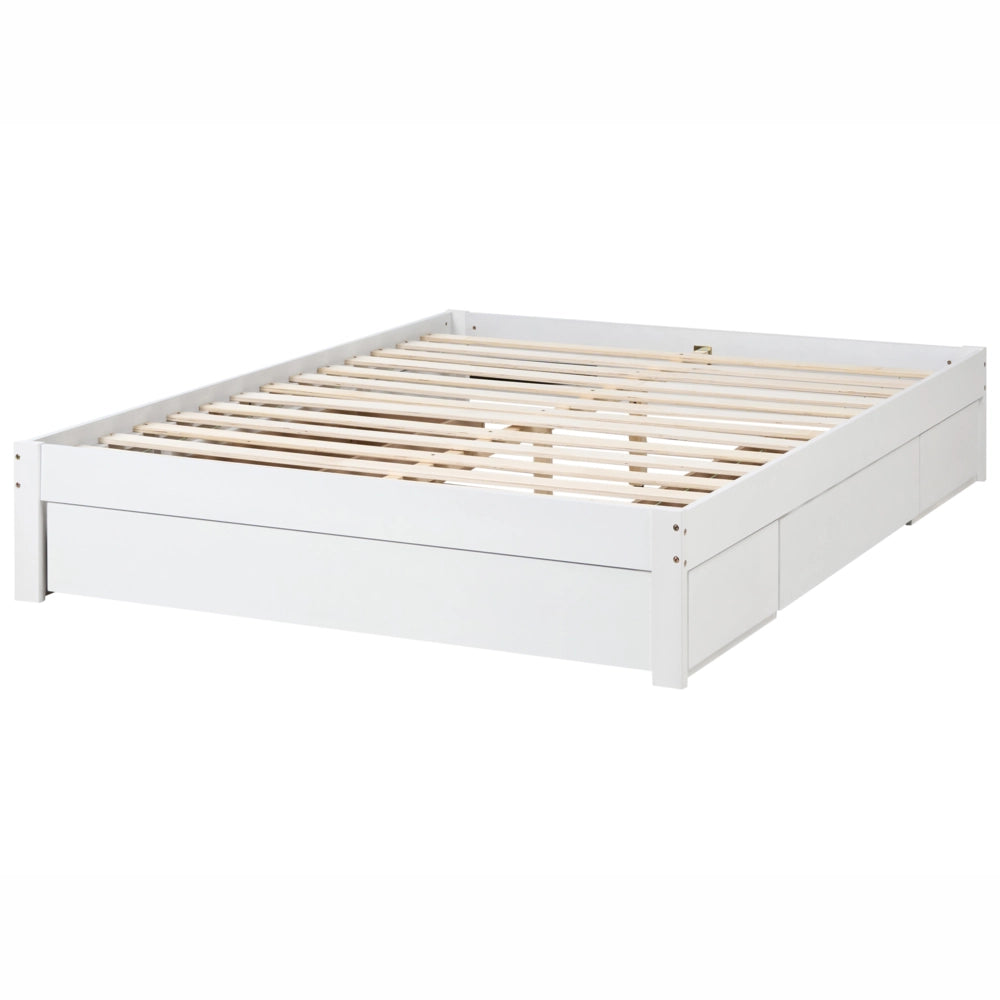 Letto con cassetti senza testiera in legno di gomma bianca 160 x 200 cm design moderno con contenitore