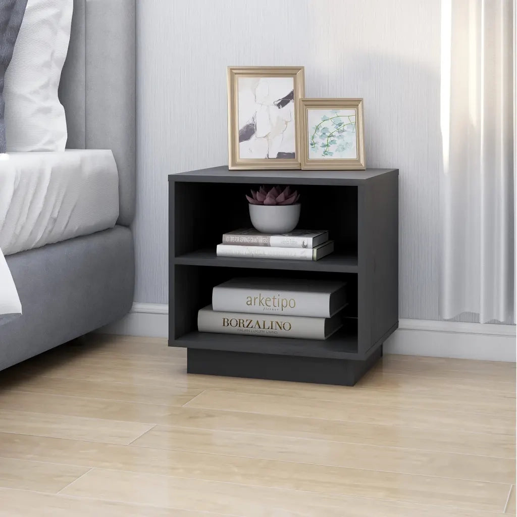 Comodini 2 pz Grigi 40x34x40 cm in Legno Massello di Pino 813330
