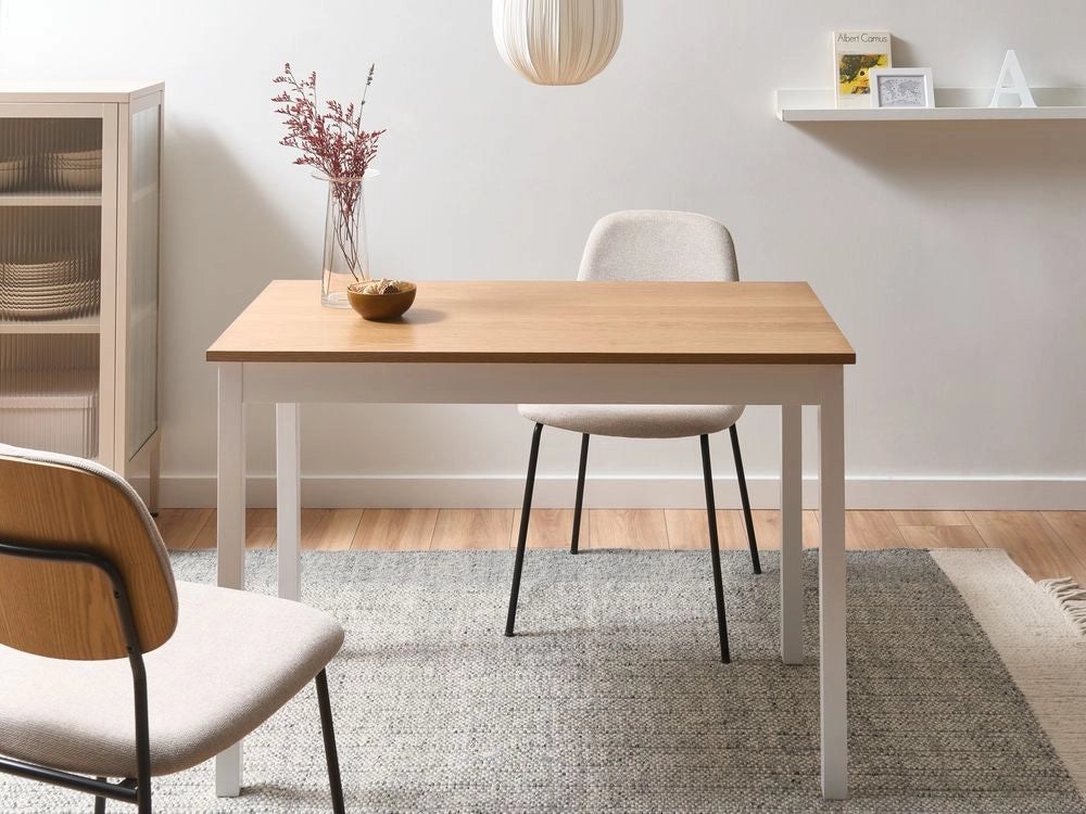 Tavolo da pranzo in MDF di rovere chiaro e pino bianco, 110 x 60 x 75 cm, con gambe in legno, tavolo da cucina in stile scandinavo