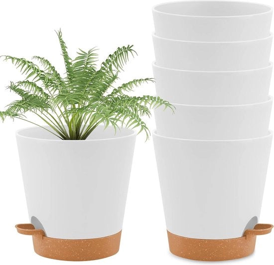 Set di vasi autoirriganti in plastica da 6 pezzi con sistema di trattamento - Adatto per piante da interni e da balcone - Ideale per cactaceae - 8 pollici bianco