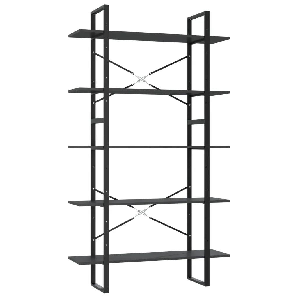 Libreria a 5 Ripiani Grigia 100x30x175 cm in Legno Multistrato 3082000