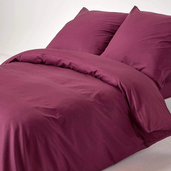 Set di coperte da letto, 2 pezzi, coperta da letto 155 x 200 cm con cuscini 80 x 80 cm, prugna/bordeaux, 100% cotone egiziano
