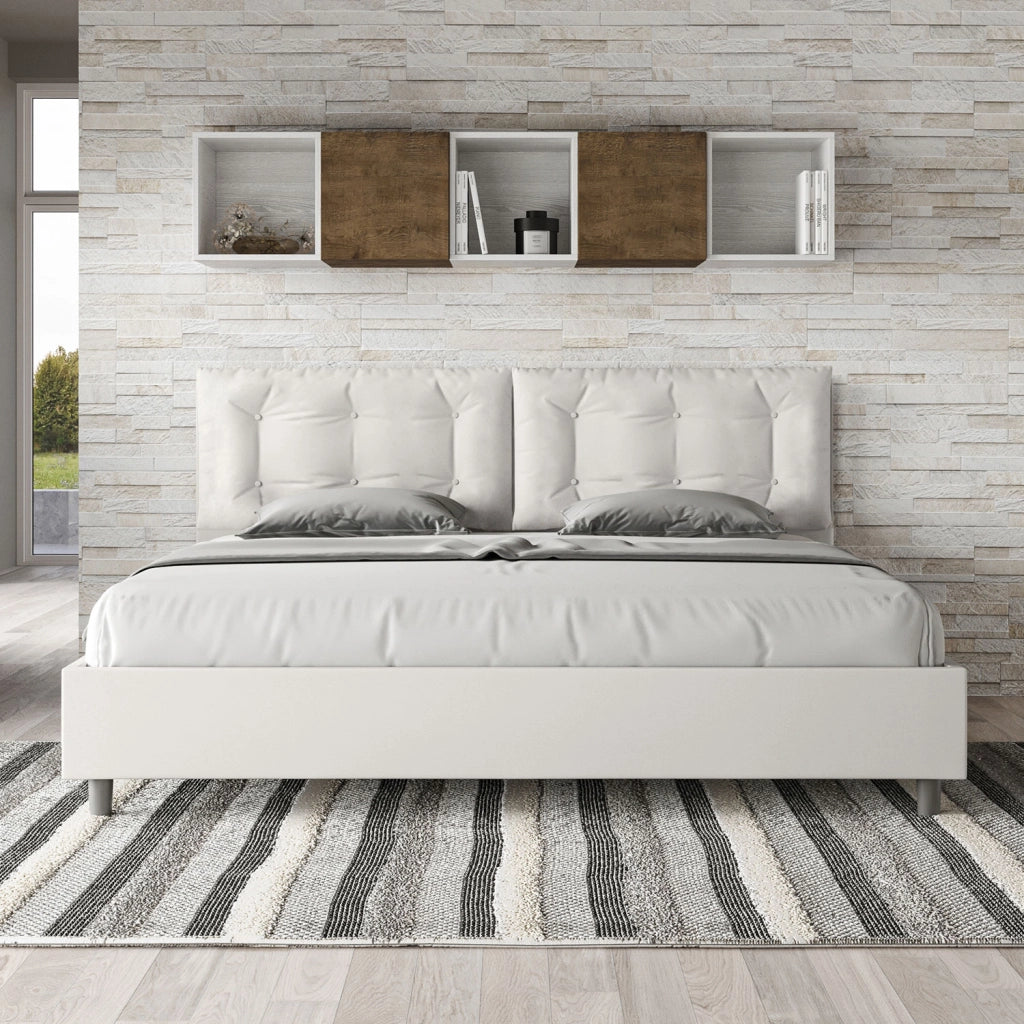 Letto Matrimoniale King Size 200x200 cm Senza Rete Testata con Cuscini Imbottito in Similpelle Annalisa Large Bianco