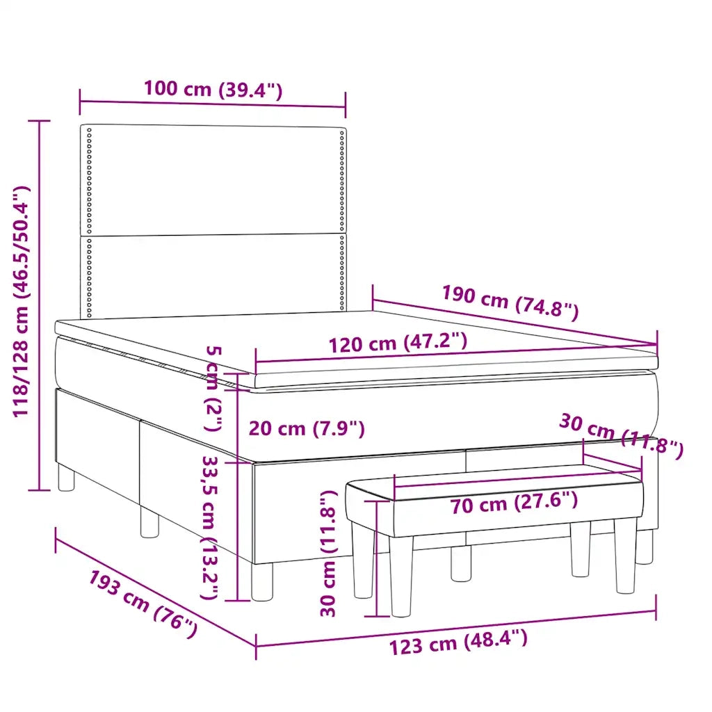 Giroletto a Molle con Materasso Nero 120x190 cm in Tessuto