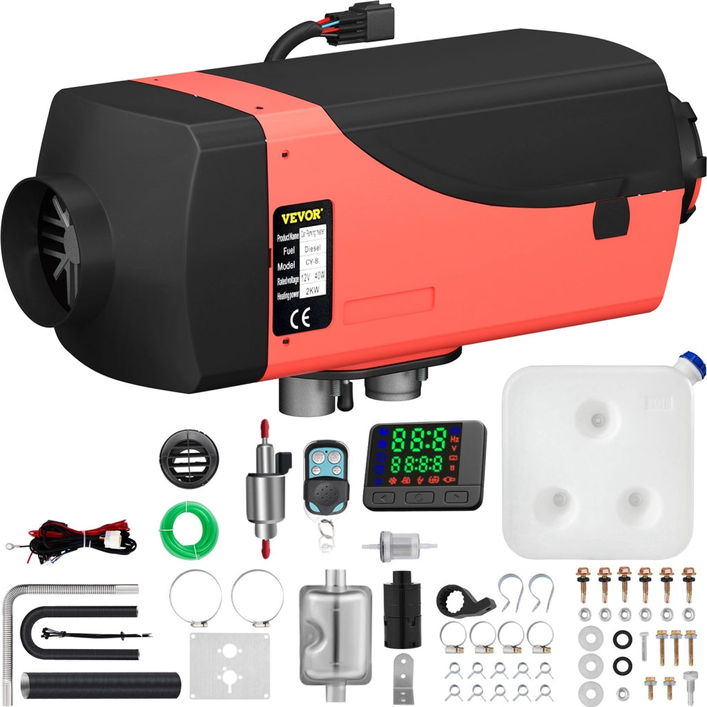 Riscaldatore ad Aria Diesel 12V 2KW per Camper e Auto con Serbatoio 10L, Display LCD e Silenziatore, Riscaldamento da Parcheggio Robusto