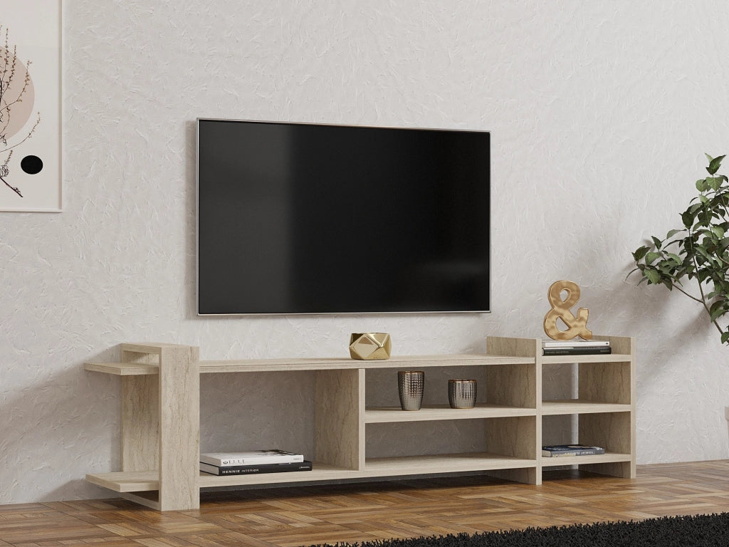 Porta TV in legno "Zeyna" - 156 x 29 x 40 cm - Travertino