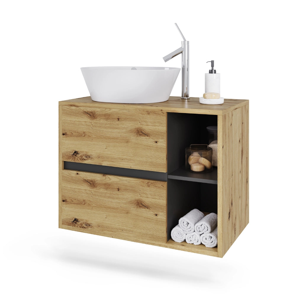 Vicco Mobile sottolavabo per bagno Artigiano/grigio 80 x 60 cm con 2 cassetti