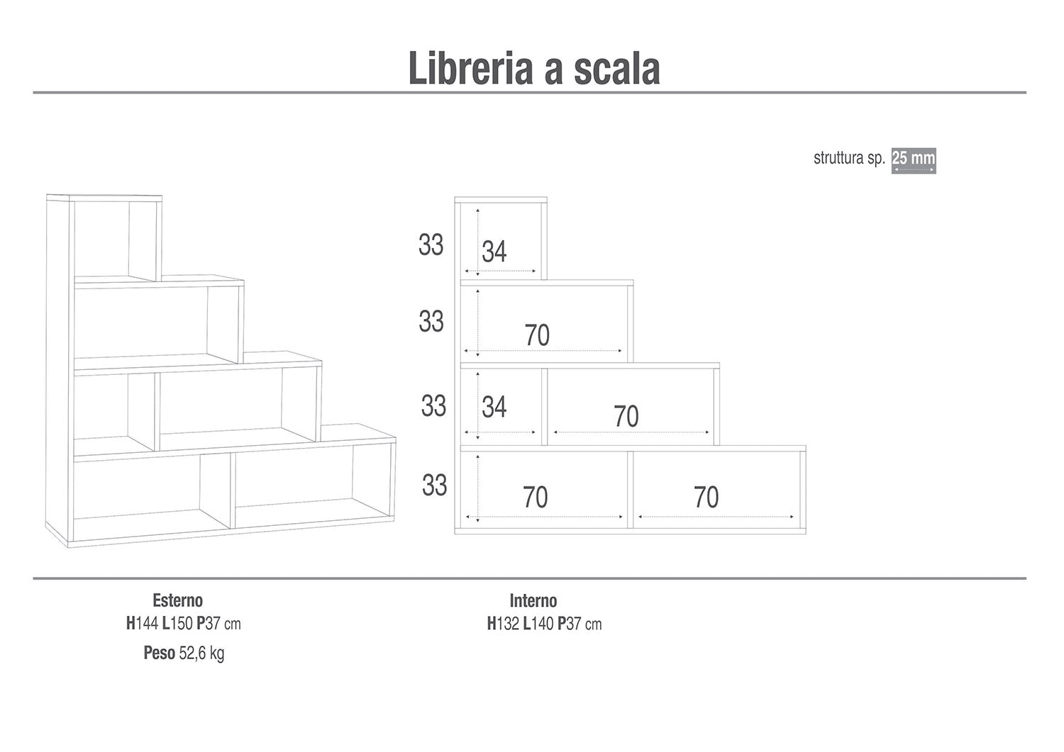 Libreria a Scala 4 Ripiani 150x144x38 cm Ossido Bianco
