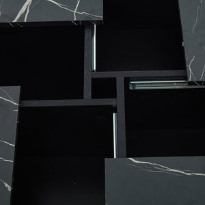 Tavolino-Xylo-90x90x25cm nero marmo 4 cassetti