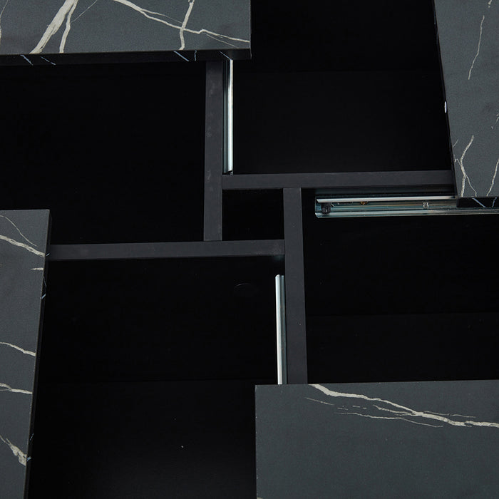 Tavolino-Xylo-90x90x25cm nero marmo 4 cassetti