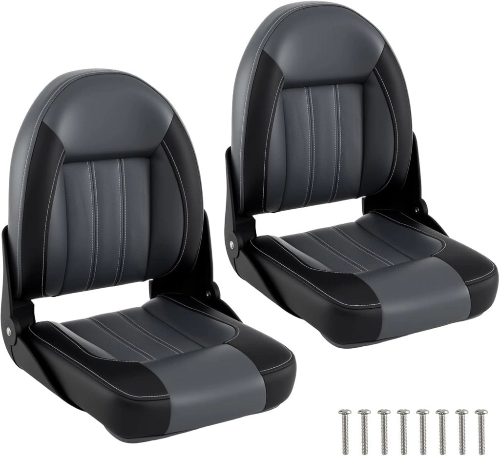 Set di 2 Sedie da Barca, Sedili Alti da Barca Pieghevole Morbide Imbottite Spesse, Sedile Nautica Ergonomico per Imbarcazioni da Pesca, 46 x 52 x 58 cm, Nero e Grigio